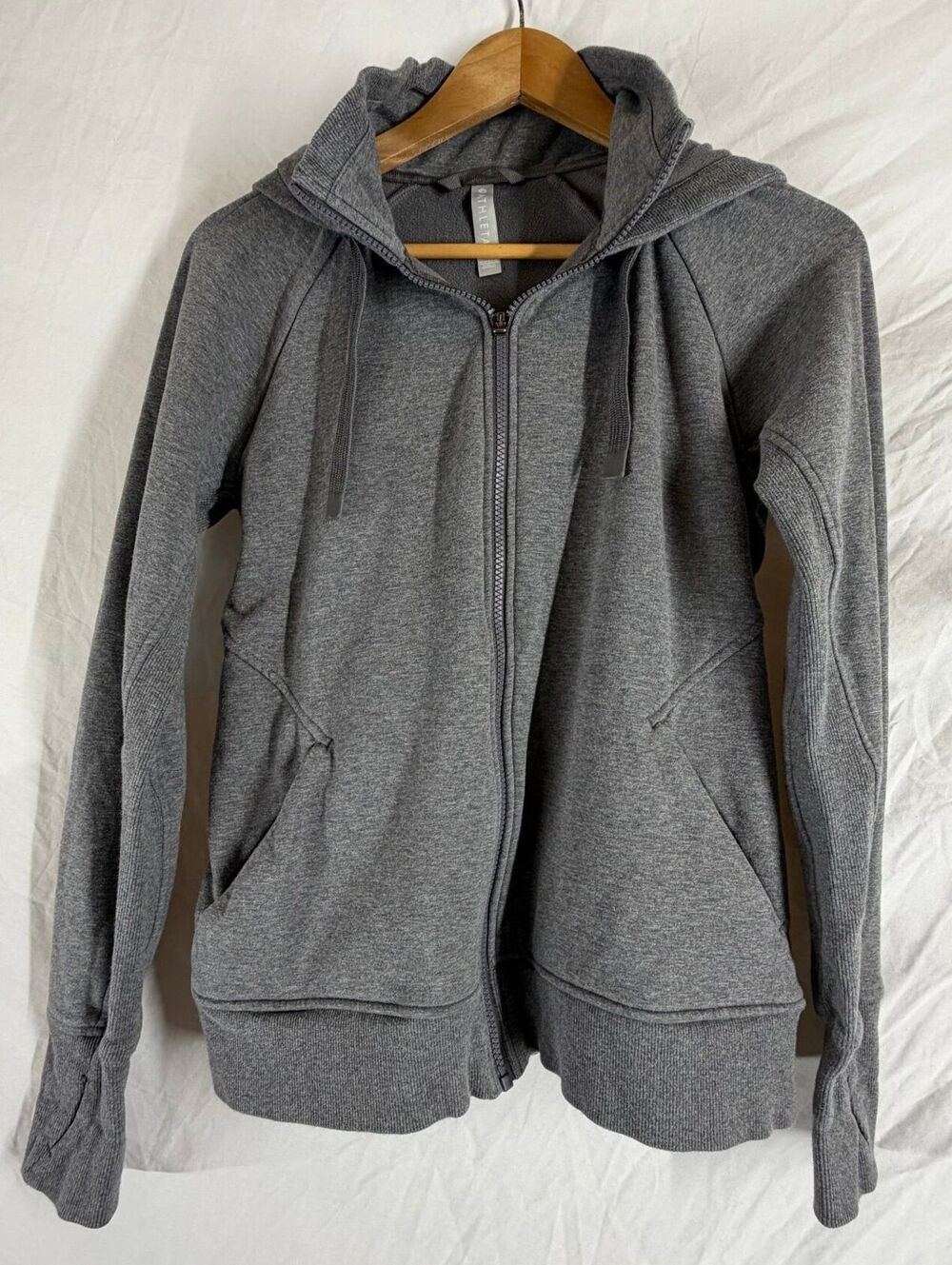 Athleta Women's Small Gray Hooded Full Zip Thumb Hole Jacket Cotton Blend
